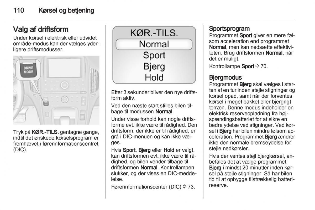 Opel Ampera Bilens instruktionsbog / page 112