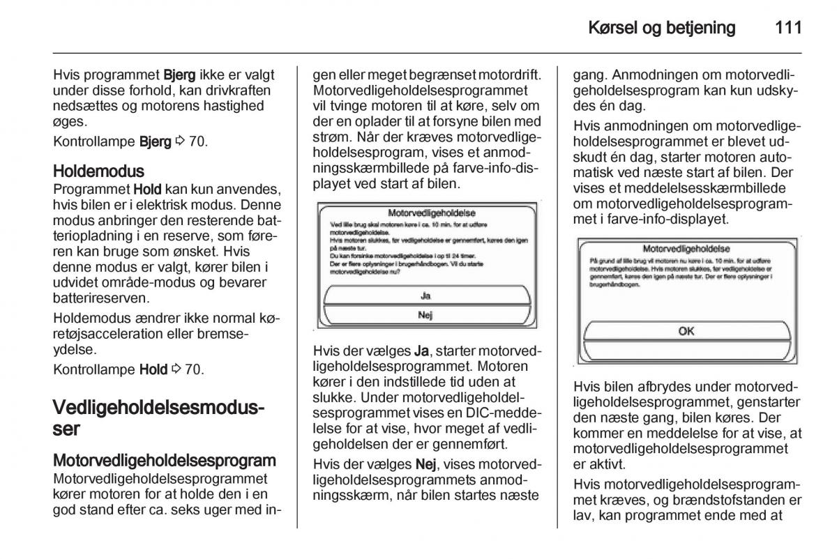 Opel Ampera Bilens instruktionsbog / page 113