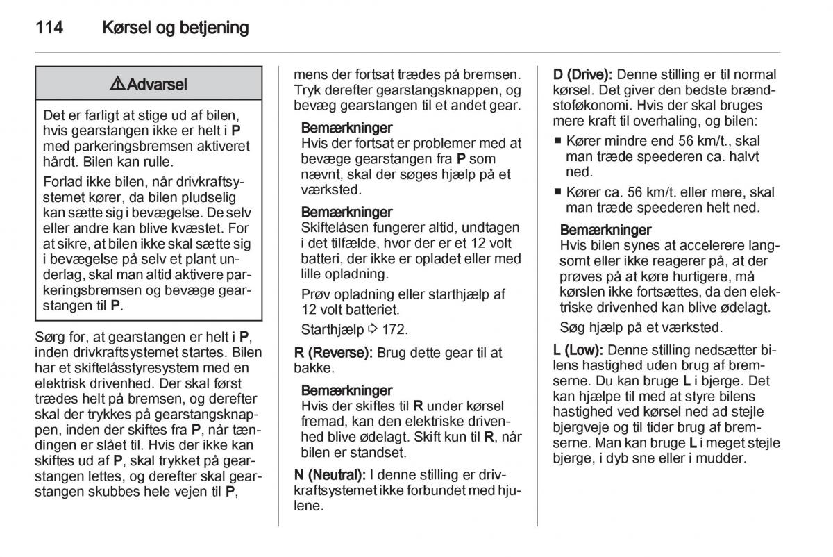 Opel Ampera Bilens instruktionsbog / page 116