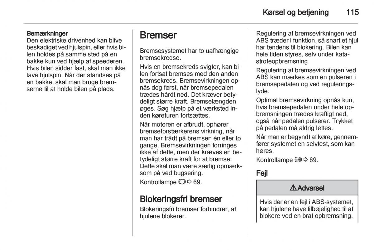 Opel Ampera Bilens instruktionsbog / page 117