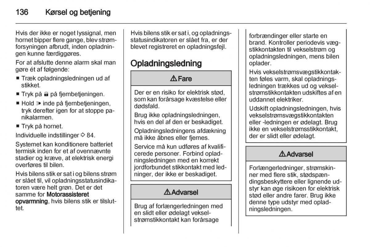 Opel Ampera Bilens instruktionsbog / page 138