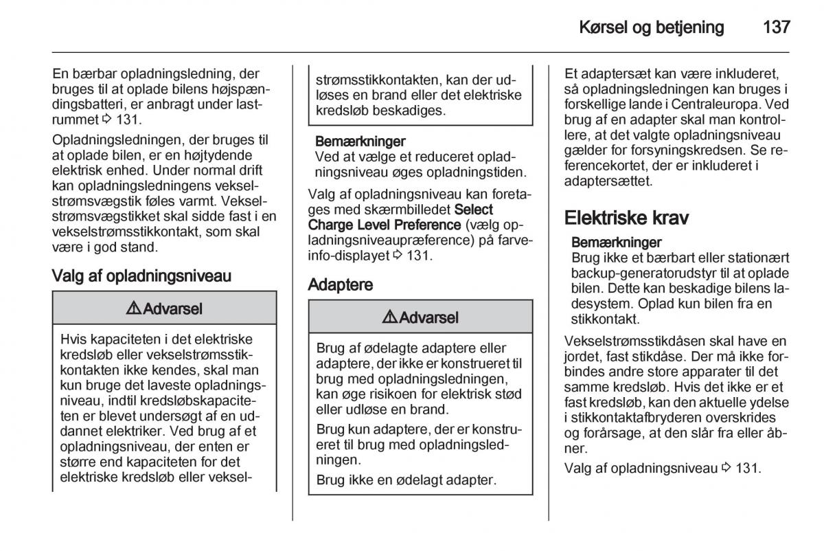 Opel Ampera Bilens instruktionsbog / page 139