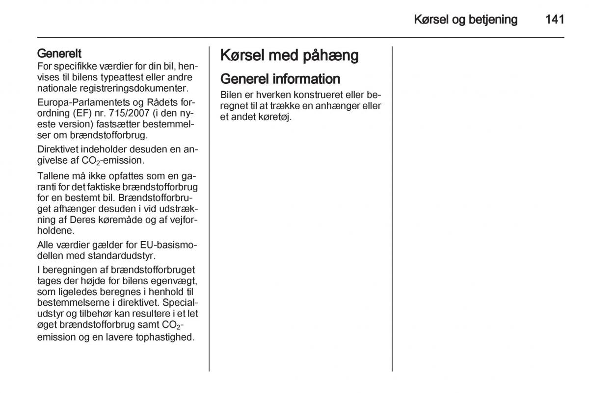 Opel Ampera Bilens instruktionsbog / page 143