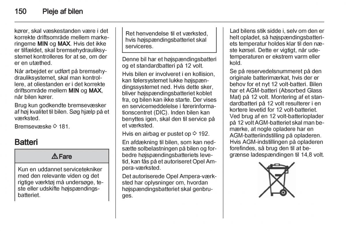 Opel Ampera Bilens instruktionsbog / page 152