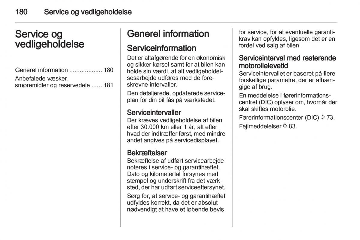 Opel Ampera Bilens instruktionsbog / page 182