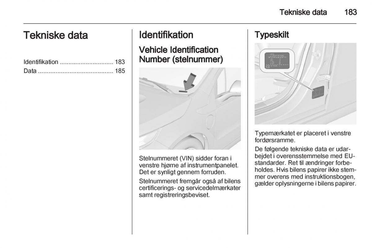 Opel Ampera Bilens instruktionsbog / page 185