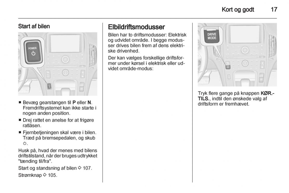 Opel Ampera Bilens instruktionsbog / page 19