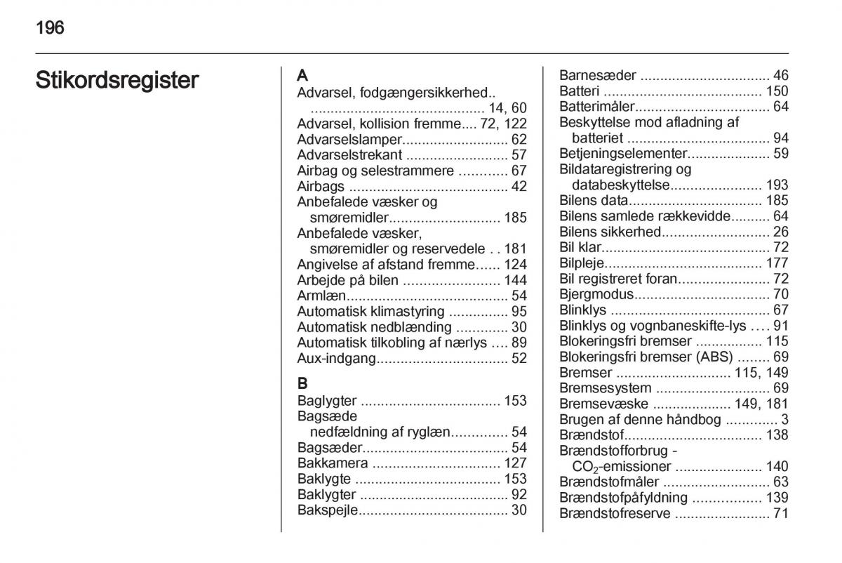 Opel Ampera Bilens instruktionsbog / page 198