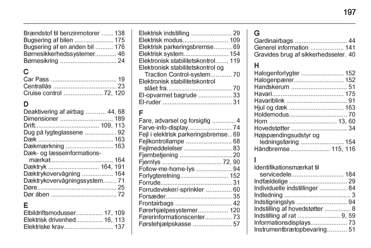 Opel Ampera Bilens instruktionsbog / page 199