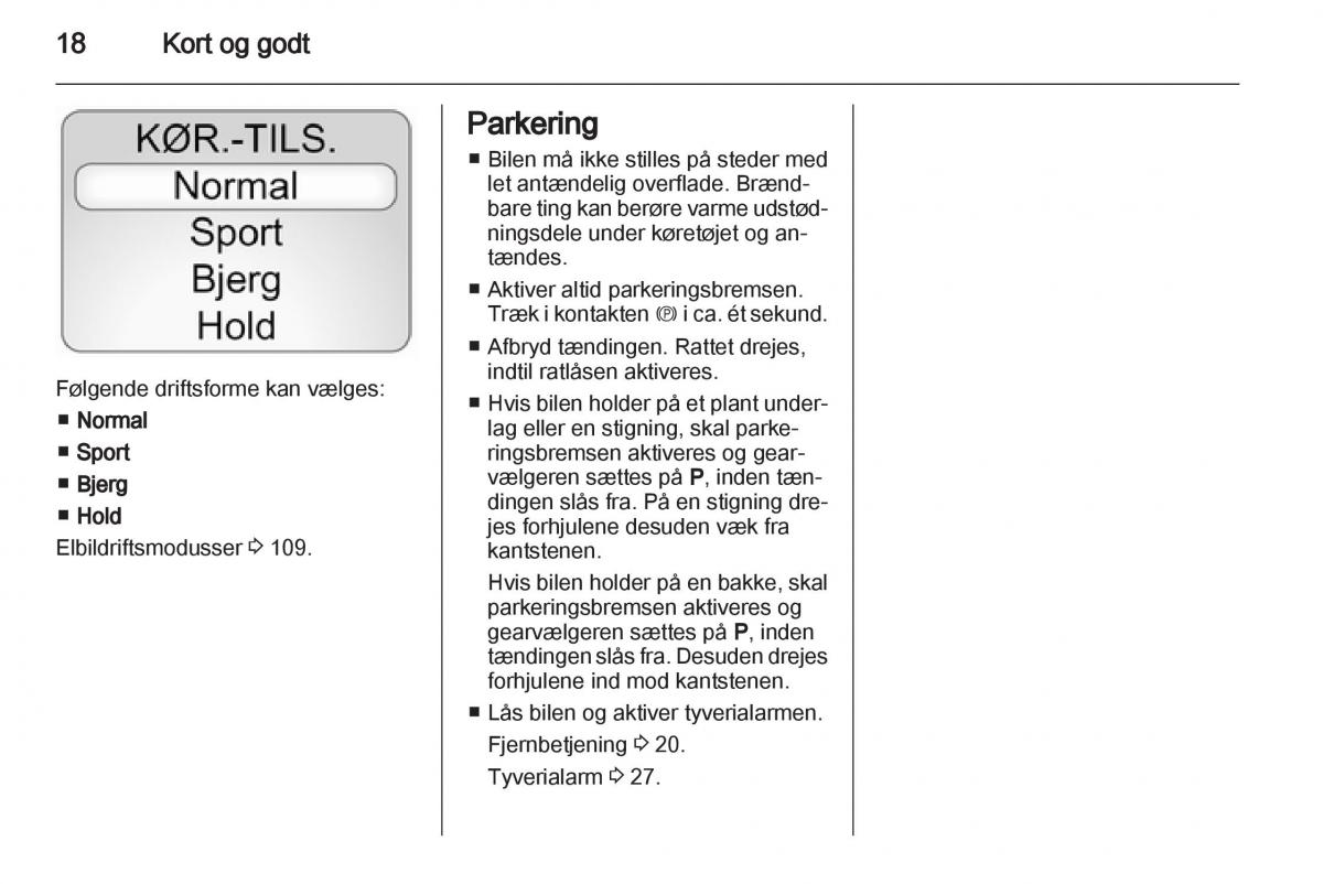 Opel Ampera Bilens instruktionsbog / page 20