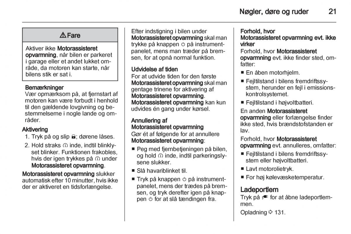 Opel Ampera Bilens instruktionsbog / page 23