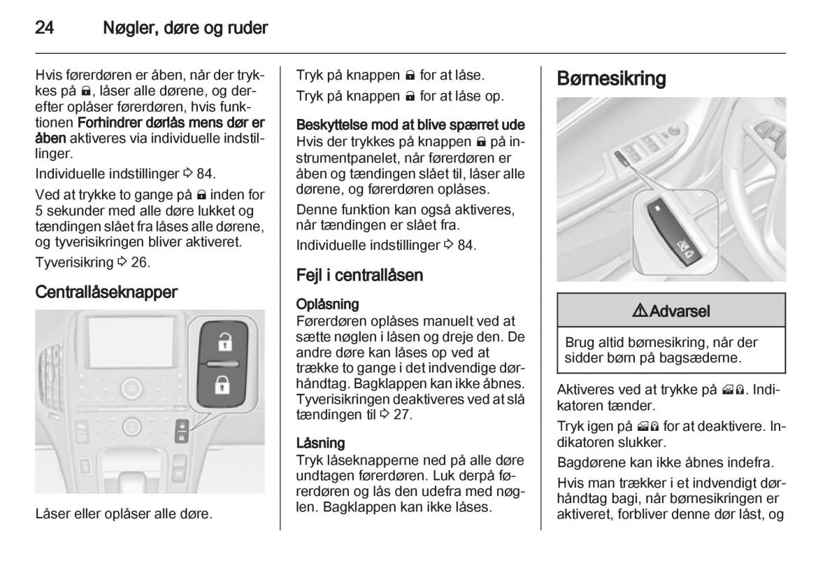 Opel Ampera Bilens instruktionsbog / page 26