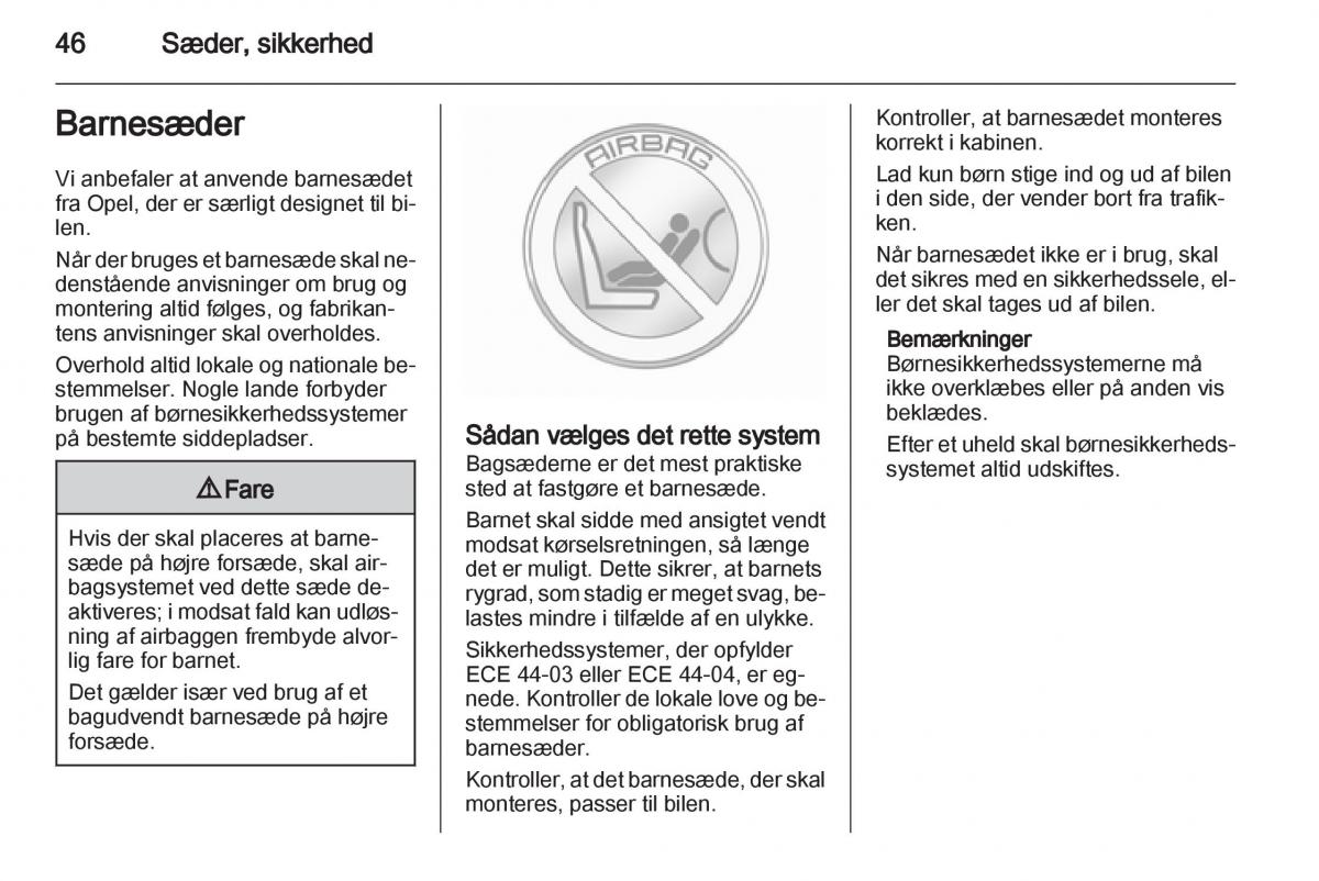 Opel Ampera Bilens instruktionsbog / page 48