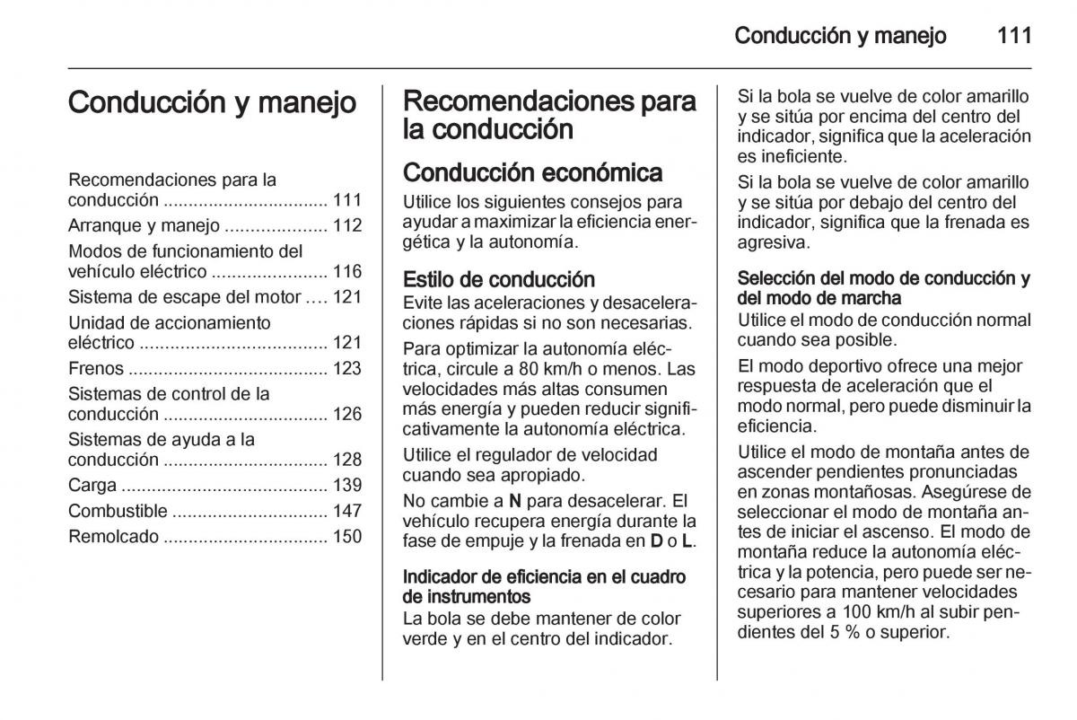 Opel Ampera manual del propietario / page 113