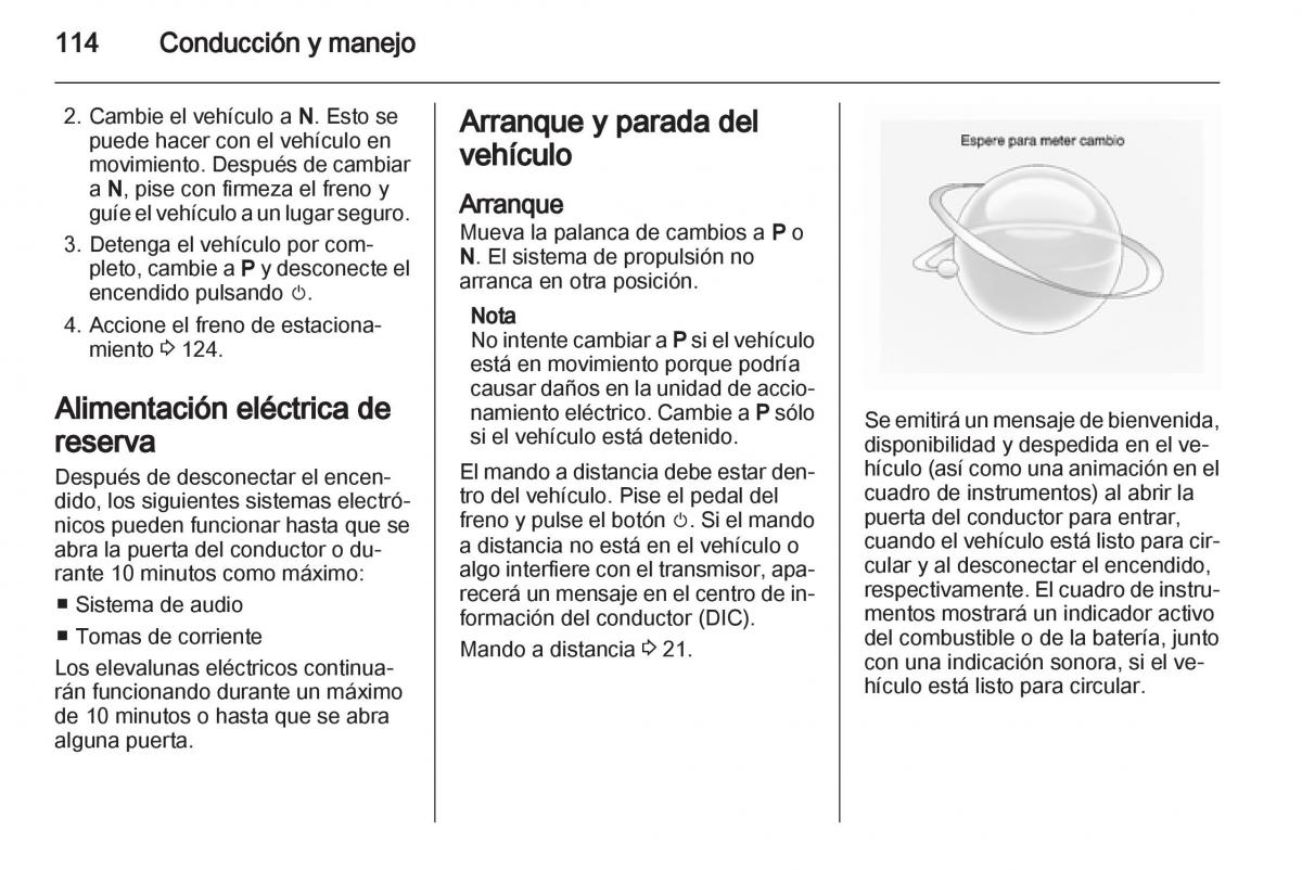 Opel Ampera manual del propietario / page 116