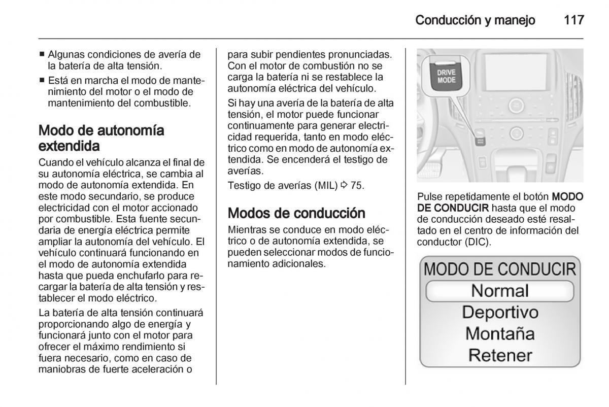 Opel Ampera manual del propietario / page 119