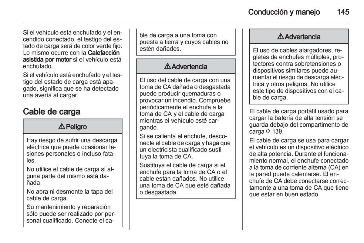 Opel Ampera manual del propietario / page 147