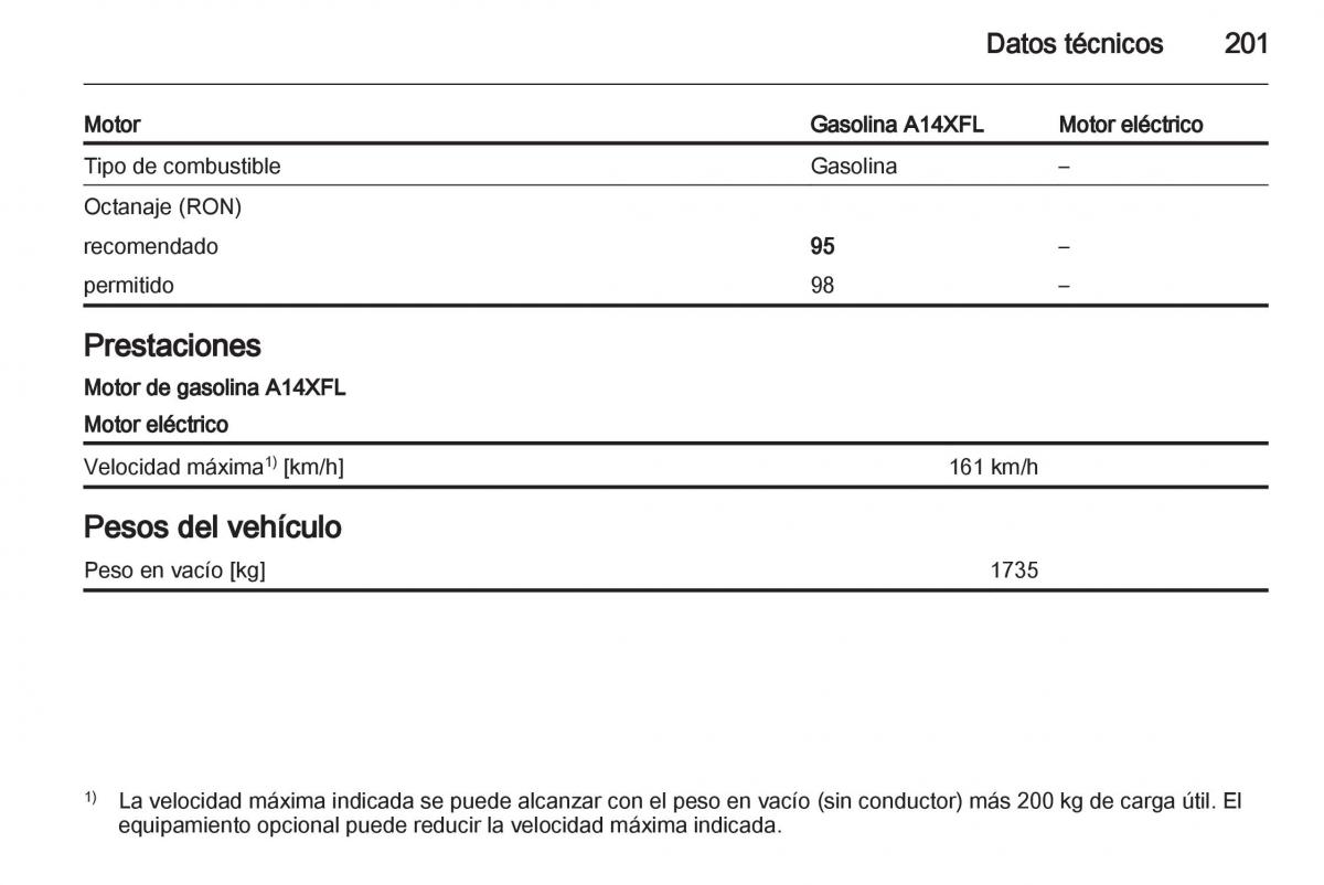 Opel Ampera manual del propietario / page 203