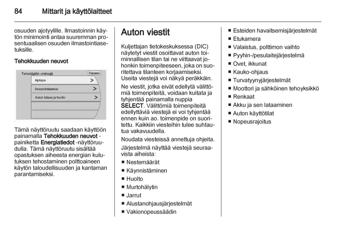 Opel Ampera omistajan kasikirja / page 86