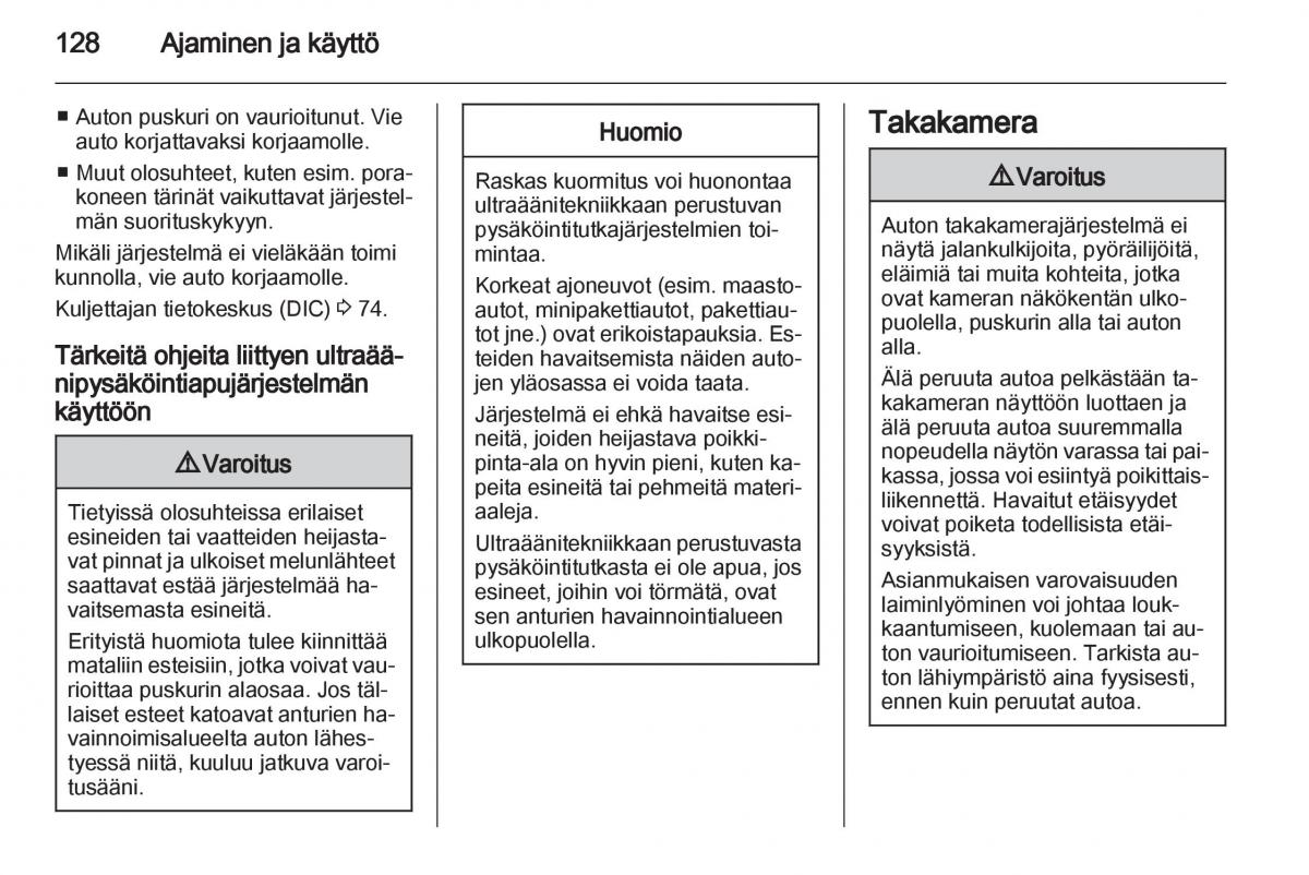 Opel Ampera omistajan kasikirja / page 130