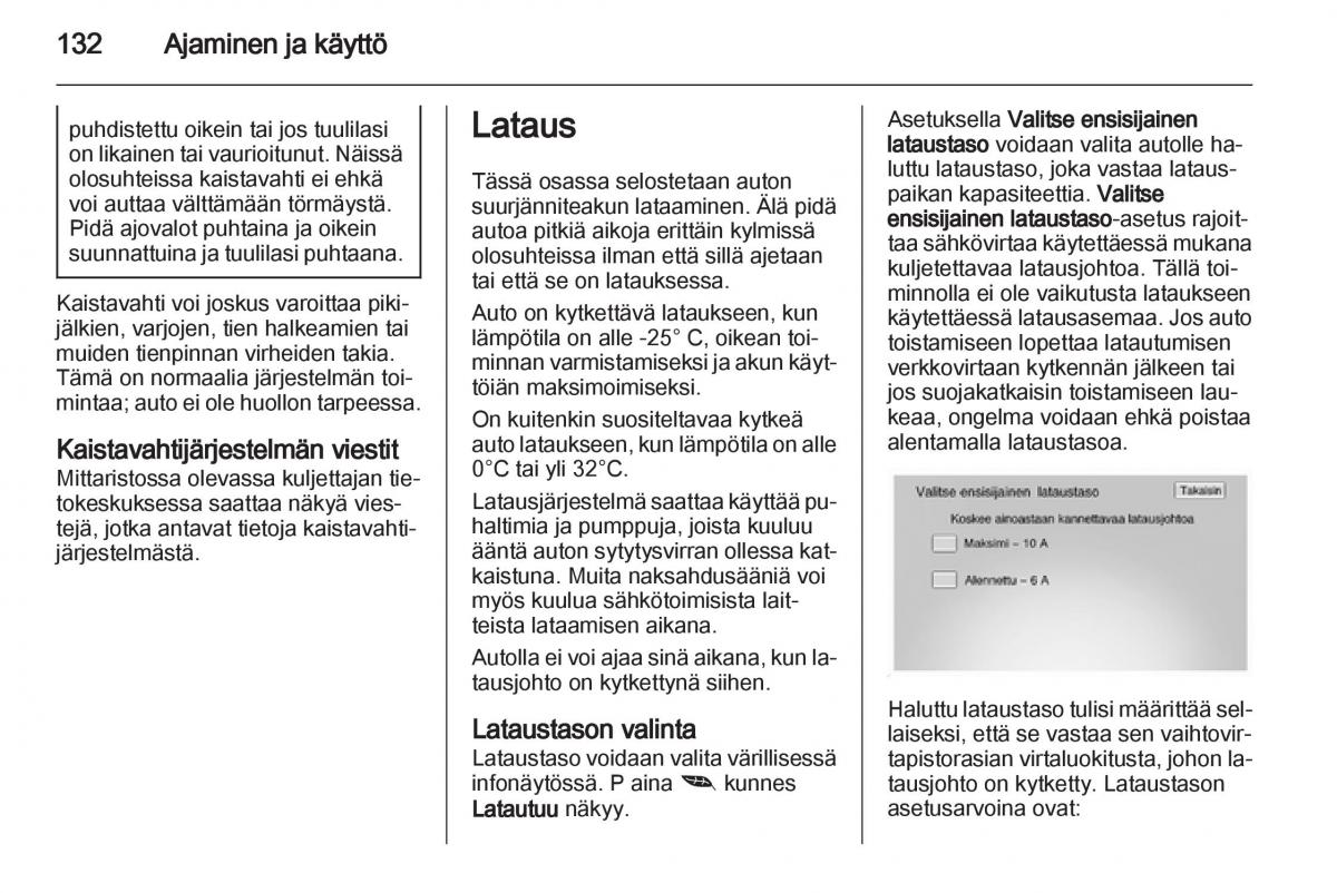 Opel Ampera omistajan kasikirja / page 134