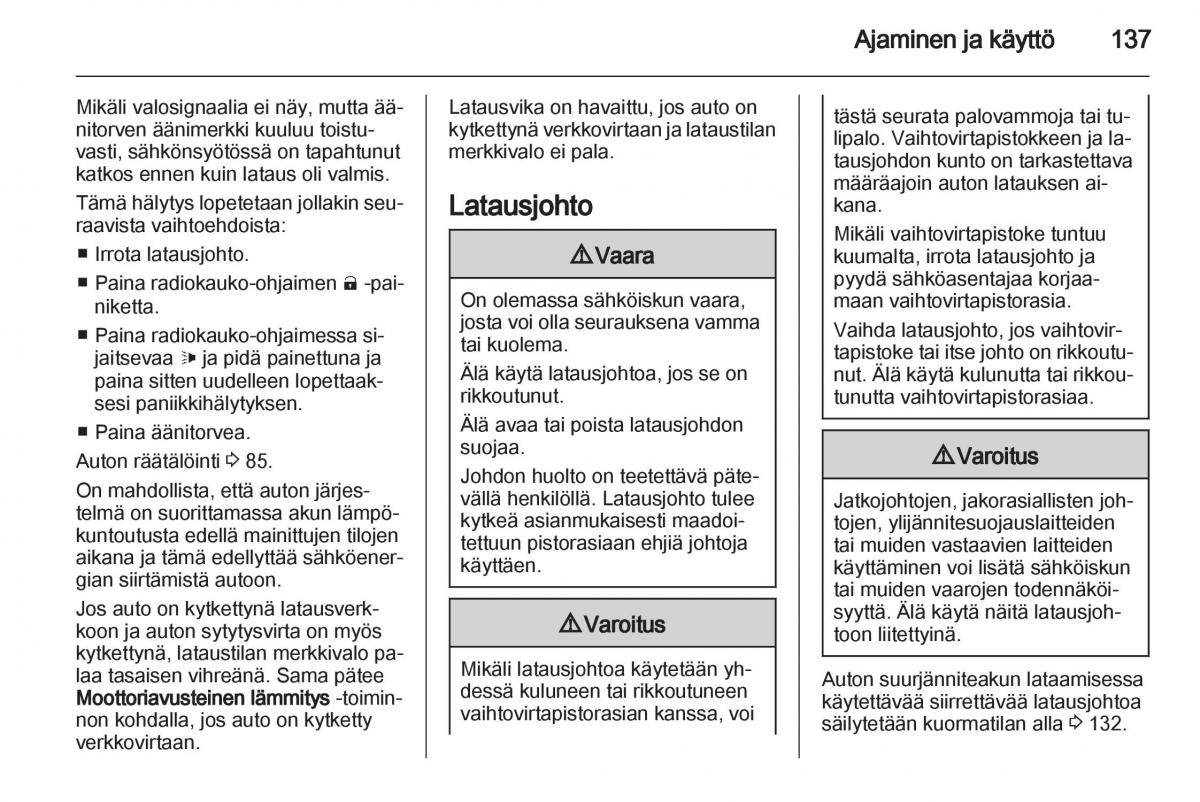 Opel Ampera omistajan kasikirja / page 139