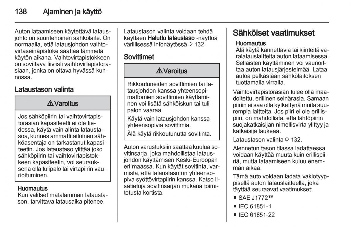 Opel Ampera omistajan kasikirja / page 140