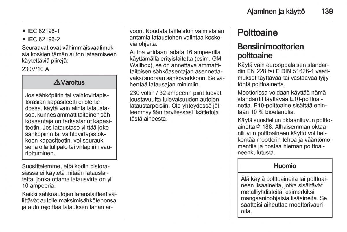 Opel Ampera omistajan kasikirja / page 141