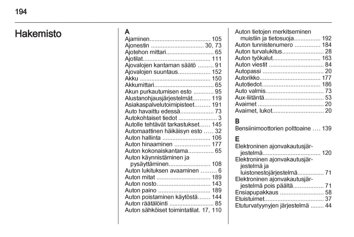 Opel Ampera omistajan kasikirja / page 196