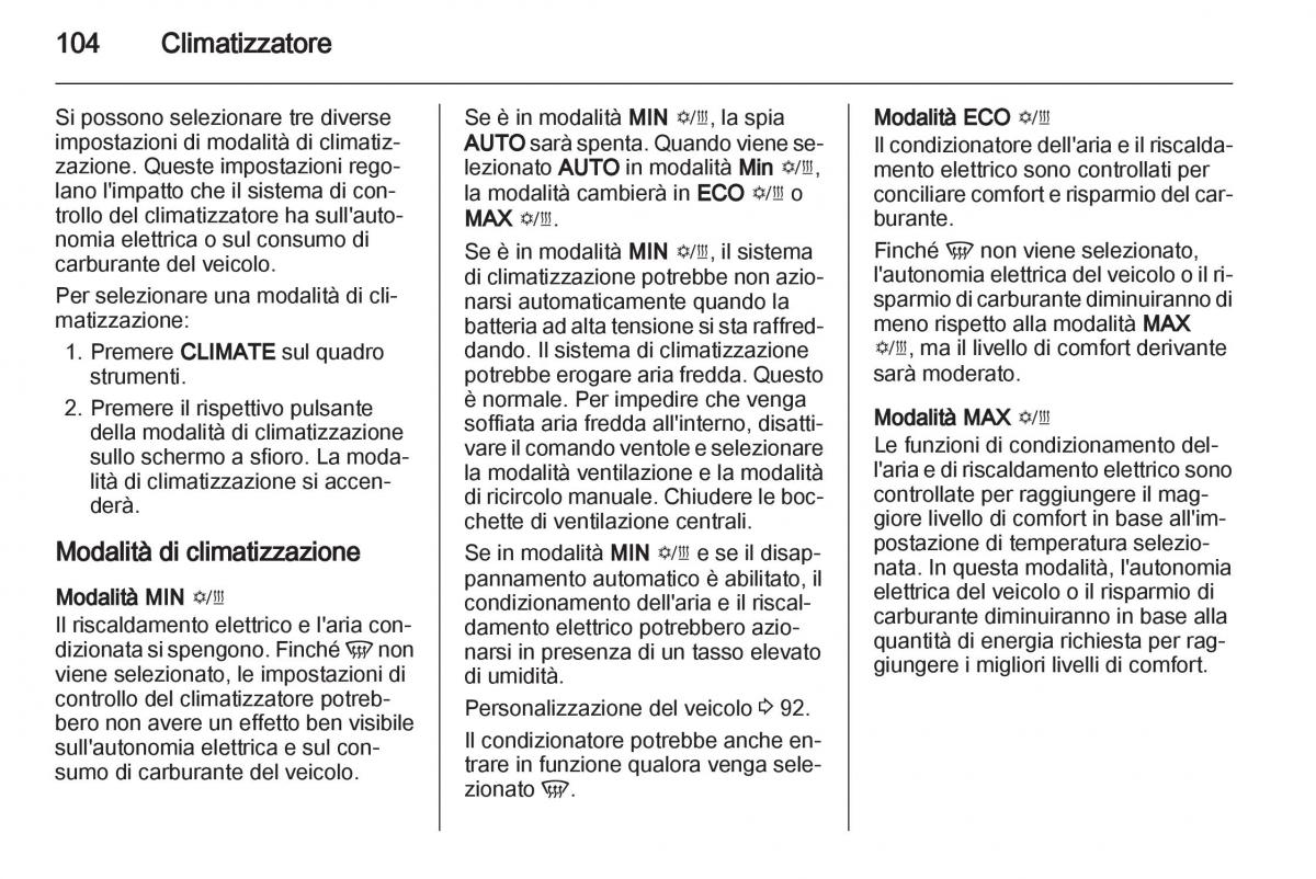 Opel Ampera manuale del proprietario / page 106