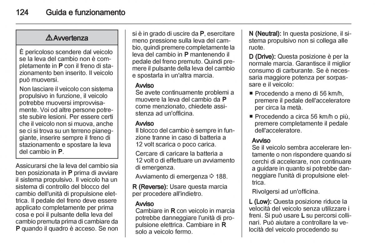 Opel Ampera manuale del proprietario / page 126