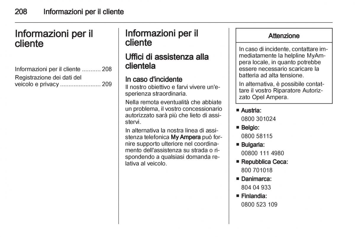 Opel Ampera manuale del proprietario / page 210