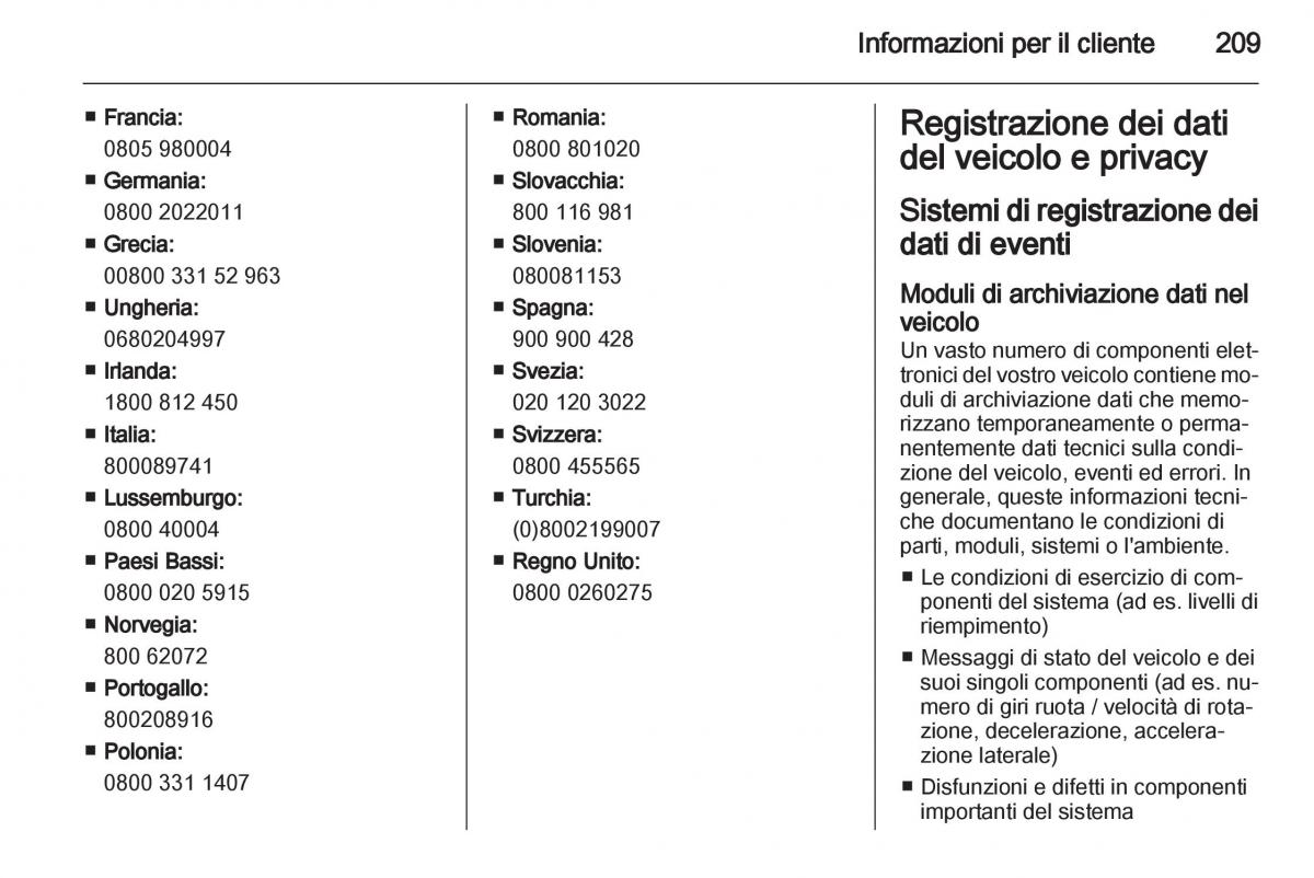 Opel Ampera manuale del proprietario / page 211