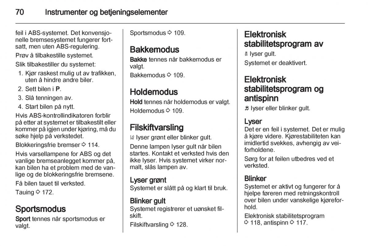 Opel Ampera bruksanvisningen / page 72