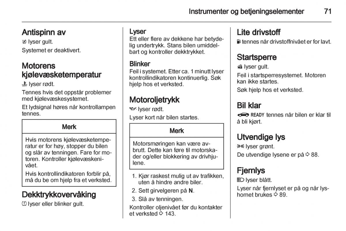 Opel Ampera bruksanvisningen / page 73