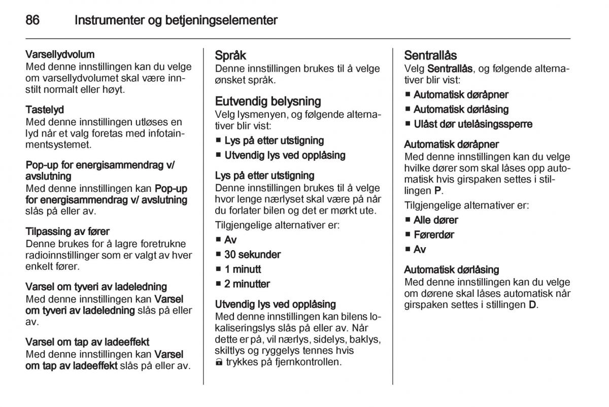 Opel Ampera bruksanvisningen / page 88