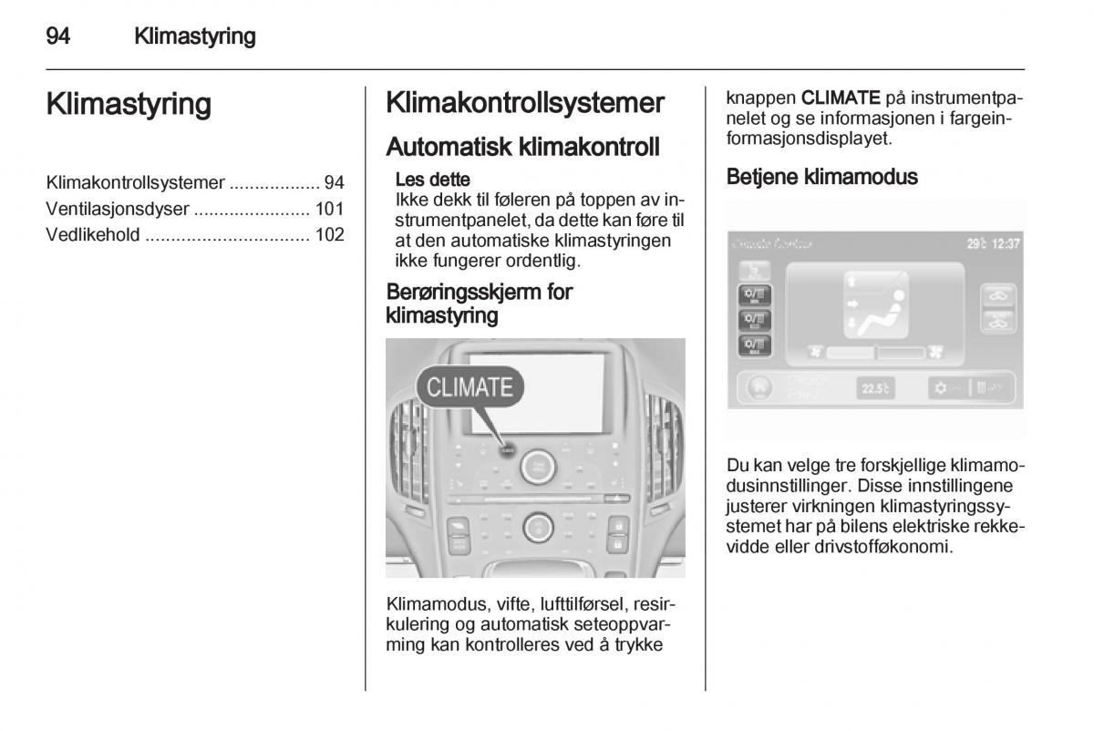 Opel Ampera bruksanvisningen / page 96