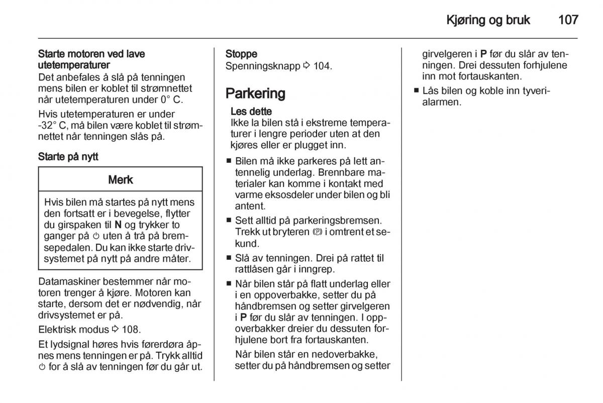 Opel Ampera bruksanvisningen / page 109