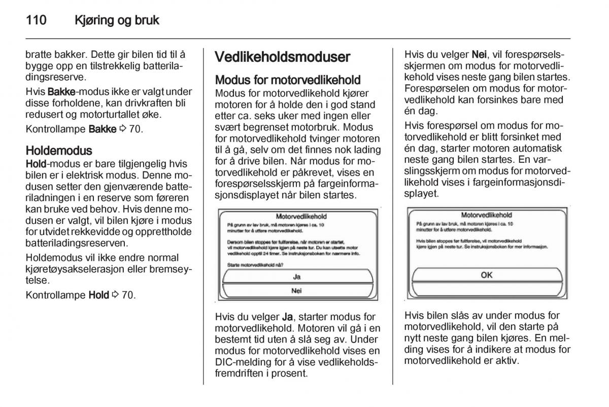 Opel Ampera bruksanvisningen / page 112