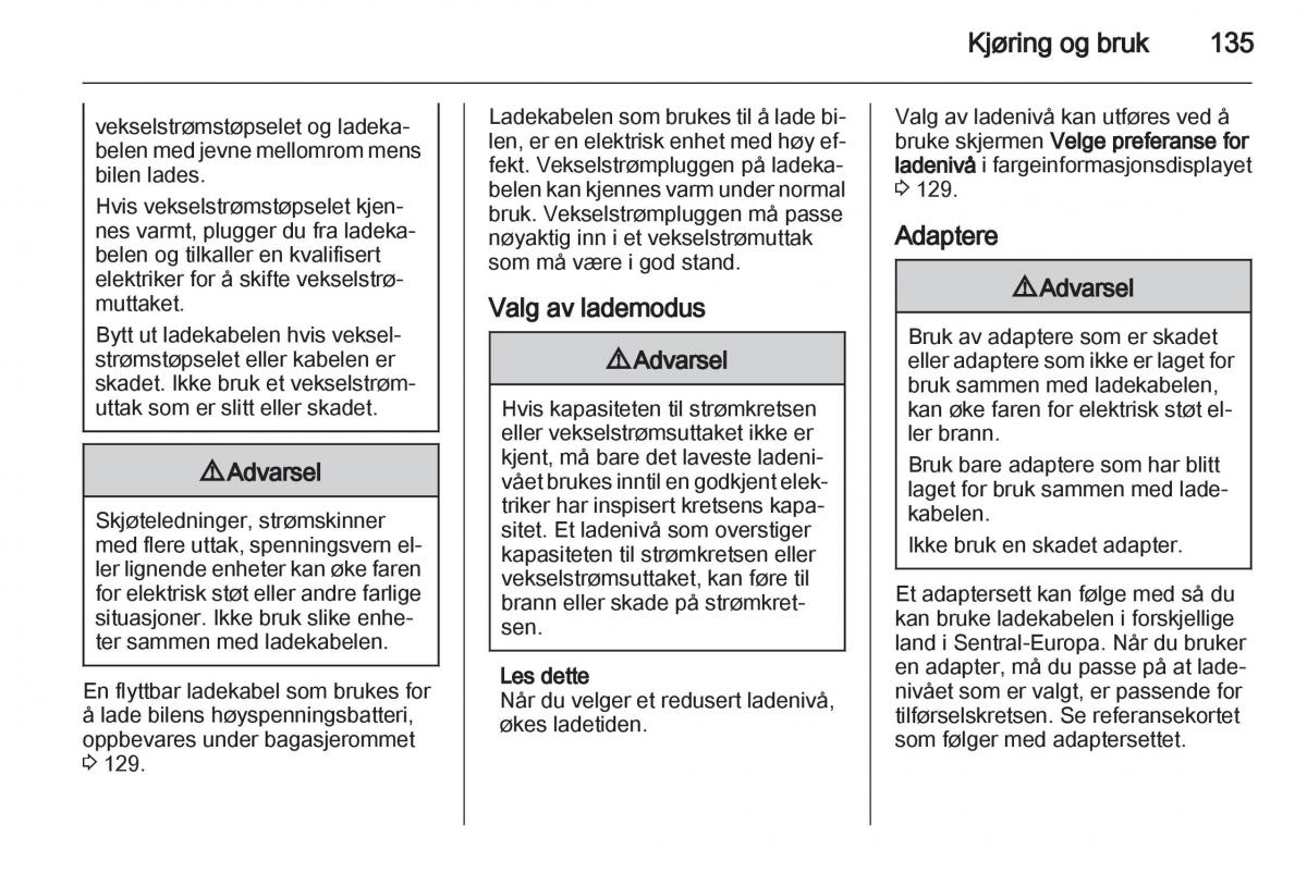 Opel Ampera bruksanvisningen / page 137