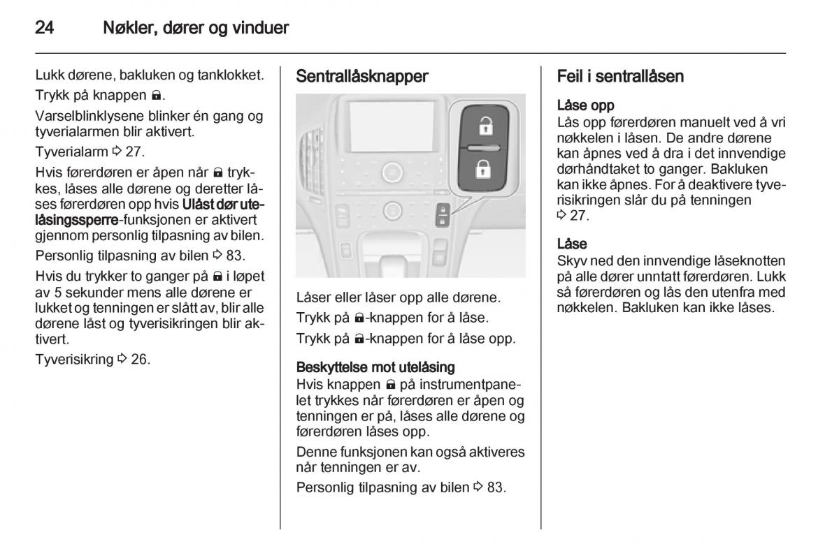 Opel Ampera bruksanvisningen / page 26