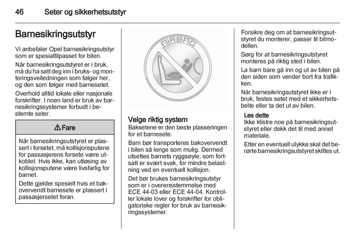 Opel Ampera bruksanvisningen / page 48