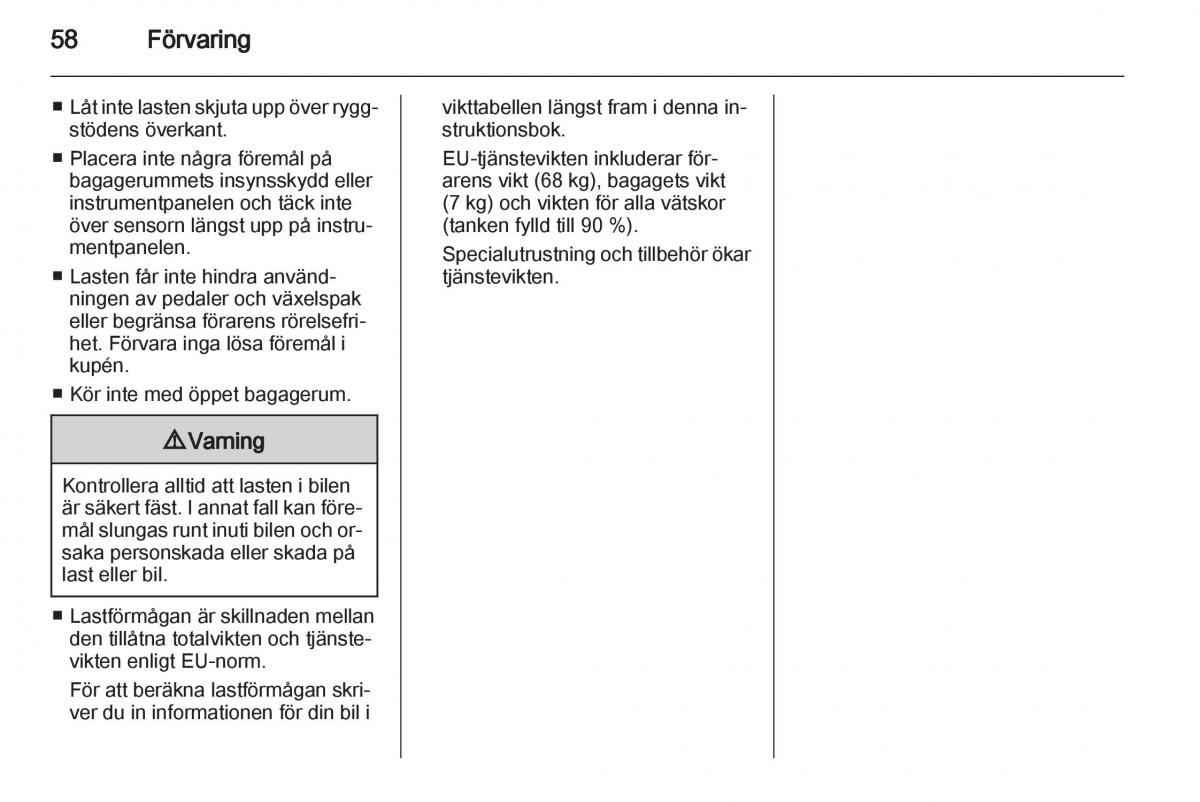 Opel Ampera instruktionsbok / page 60