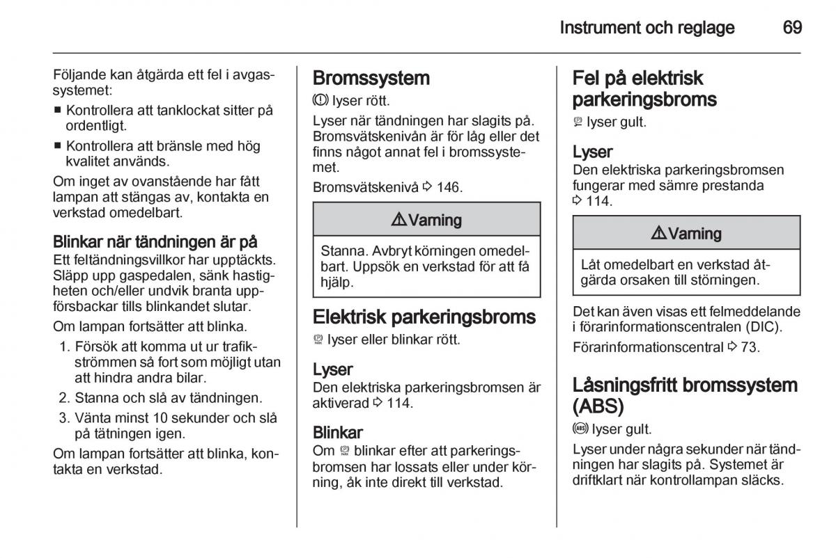 Opel Ampera instruktionsbok / page 71