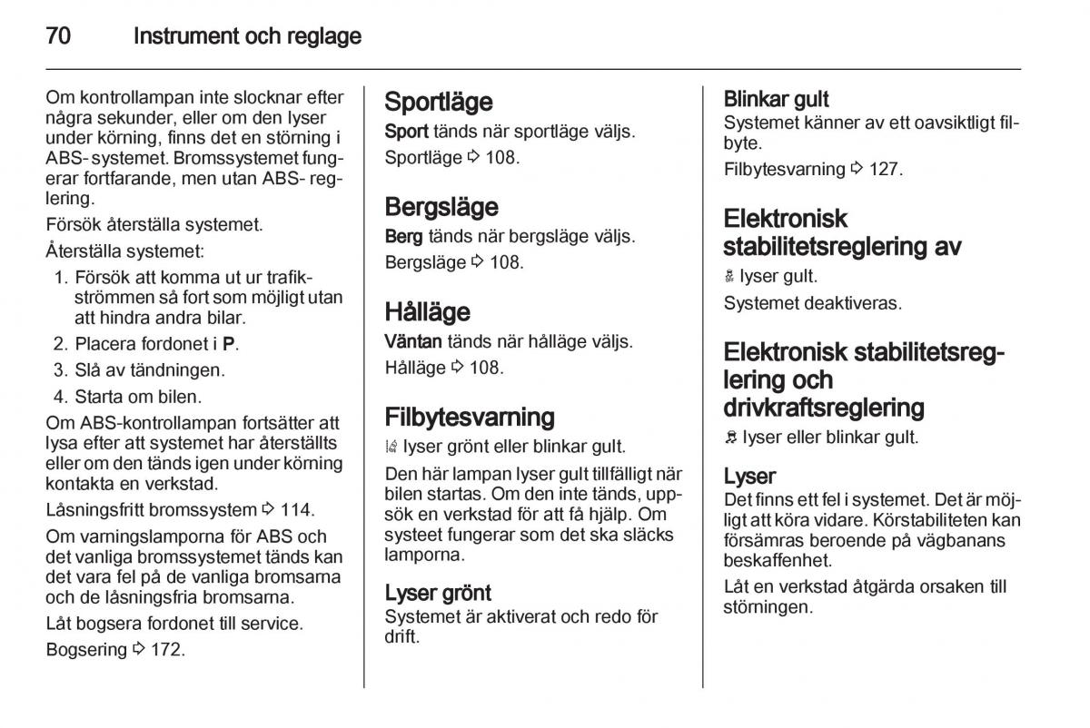 Opel Ampera instruktionsbok / page 72