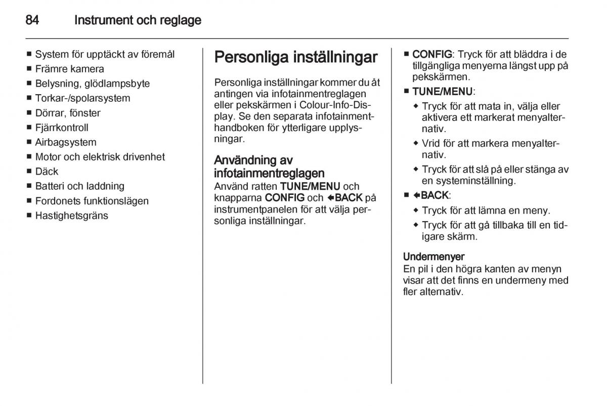 Opel Ampera instruktionsbok / page 86