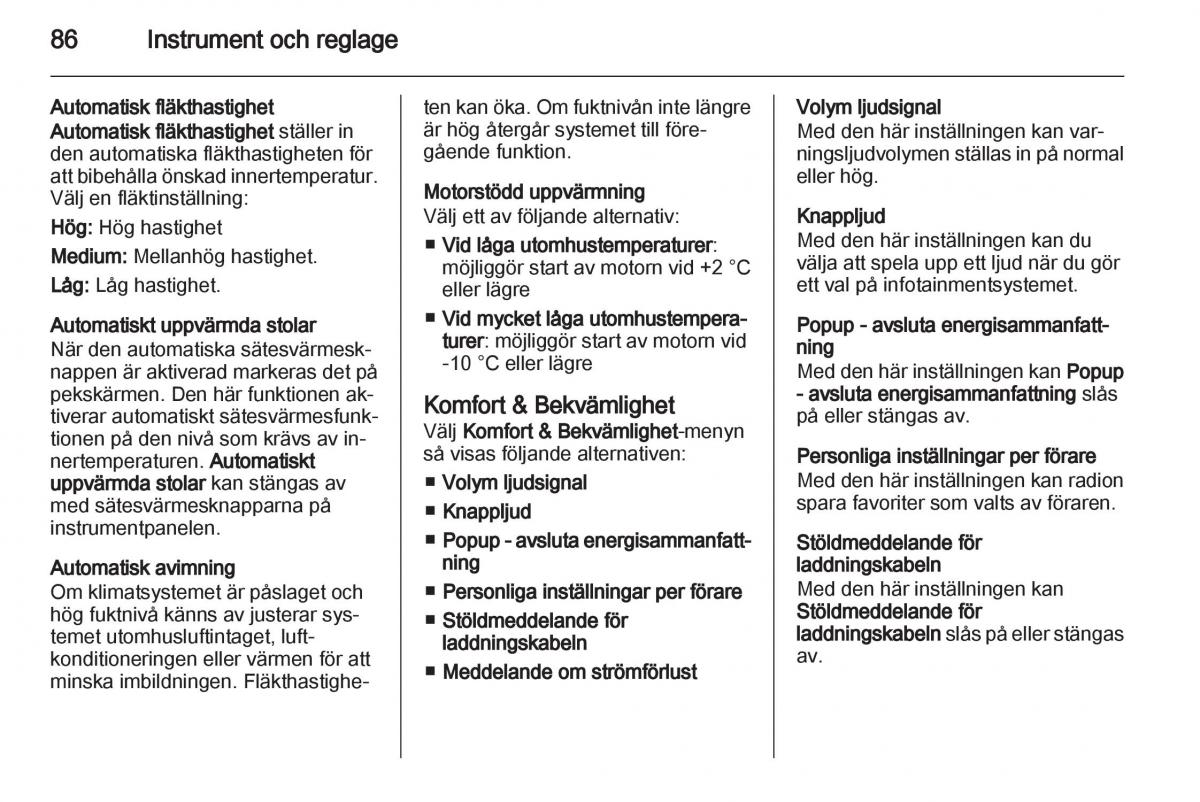 Opel Ampera instruktionsbok / page 88