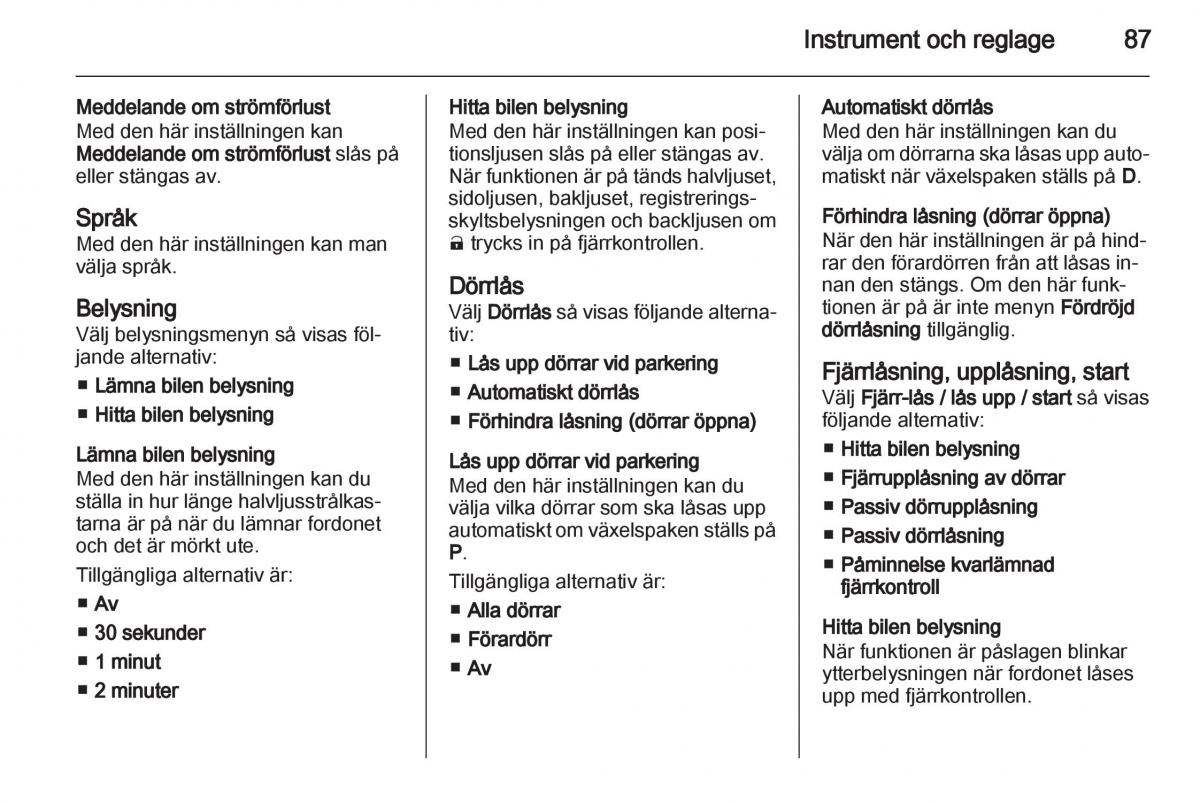 Opel Ampera instruktionsbok / page 89