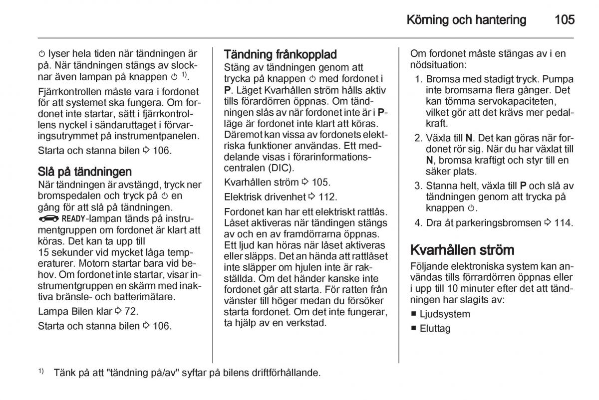 Opel Ampera instruktionsbok / page 107