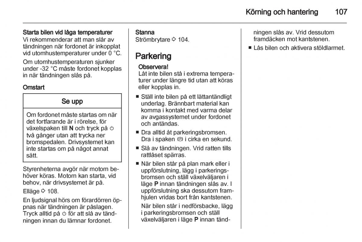 Opel Ampera instruktionsbok / page 109